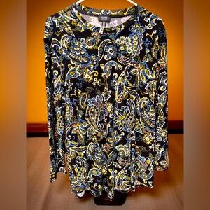 Jones NY Black Paisley 3/4 Sleeve Tunic XL